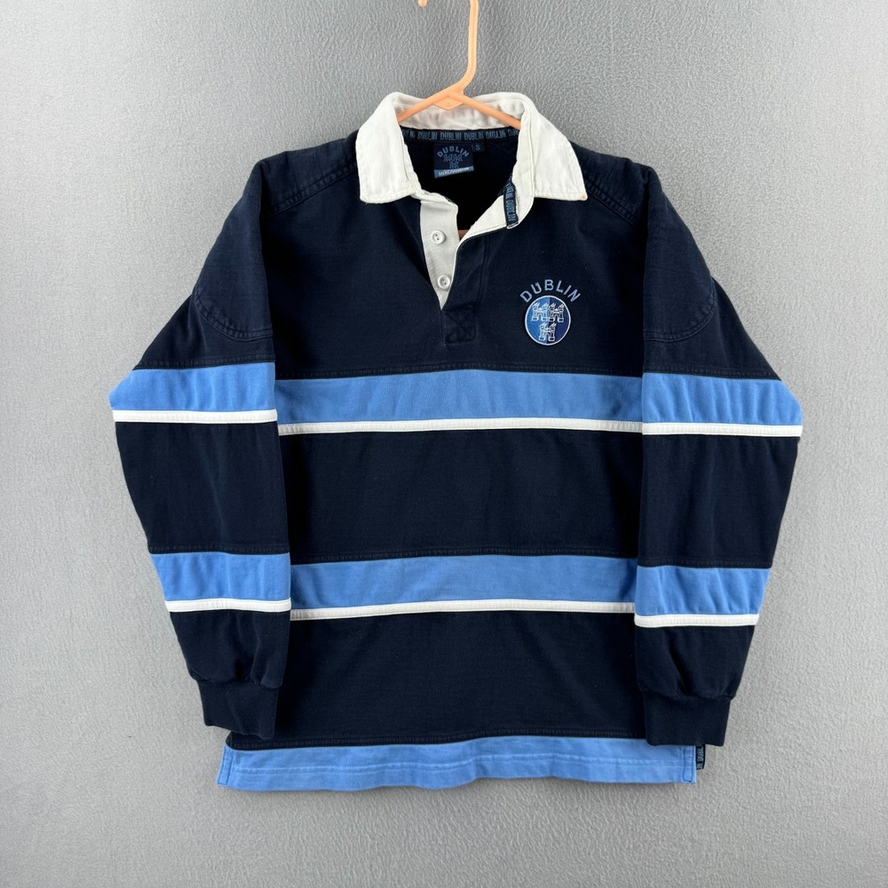 Vintage Dublin Ireland Rugby Jersey Mens Small Blue Cotton Long Sleeve Jersey